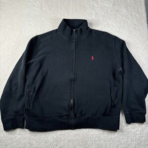 Polo Ralph Lauren Sweater Men's XL Black Full Zip Cotton Sweatshirt Red Pony VTG